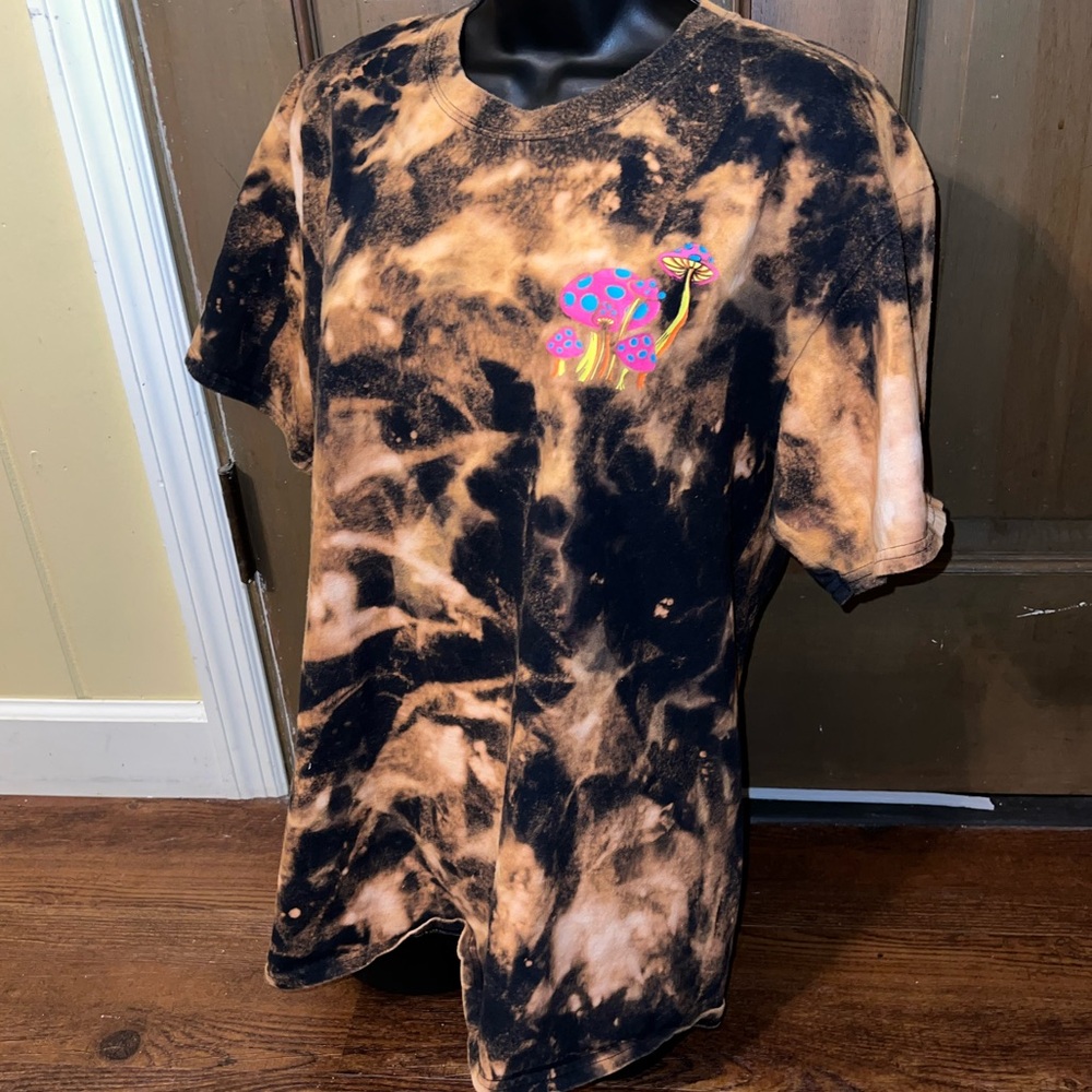 Zumiez Black Custom Acid Wash Magic Mushroom Graphic Grunge Hippie Shirt Size L - Picture 6 of 10